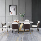 Luxotic Rectangle Modern Sintered Stone Top Dining Table for 6 Stainless Steel Gold With Chairs