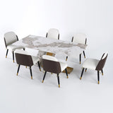 Luxotic Rectangle Modern Sintered Stone Top Dining Table for 6 Stainless Steel Gold With Chairs