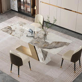 Luxotic Rectangle Modern Sintered Stone Top Dining Table for 6 Stainless Steel Gold Table Only