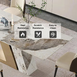 Luxotic Rectangle Modern Sintered Stone Top Dining Table for 6 Stainless Steel Gold Table Only