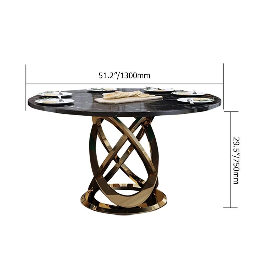 Modern Gold Round Marble Dining Table with Stainless Steel Pedestal Gold & Black