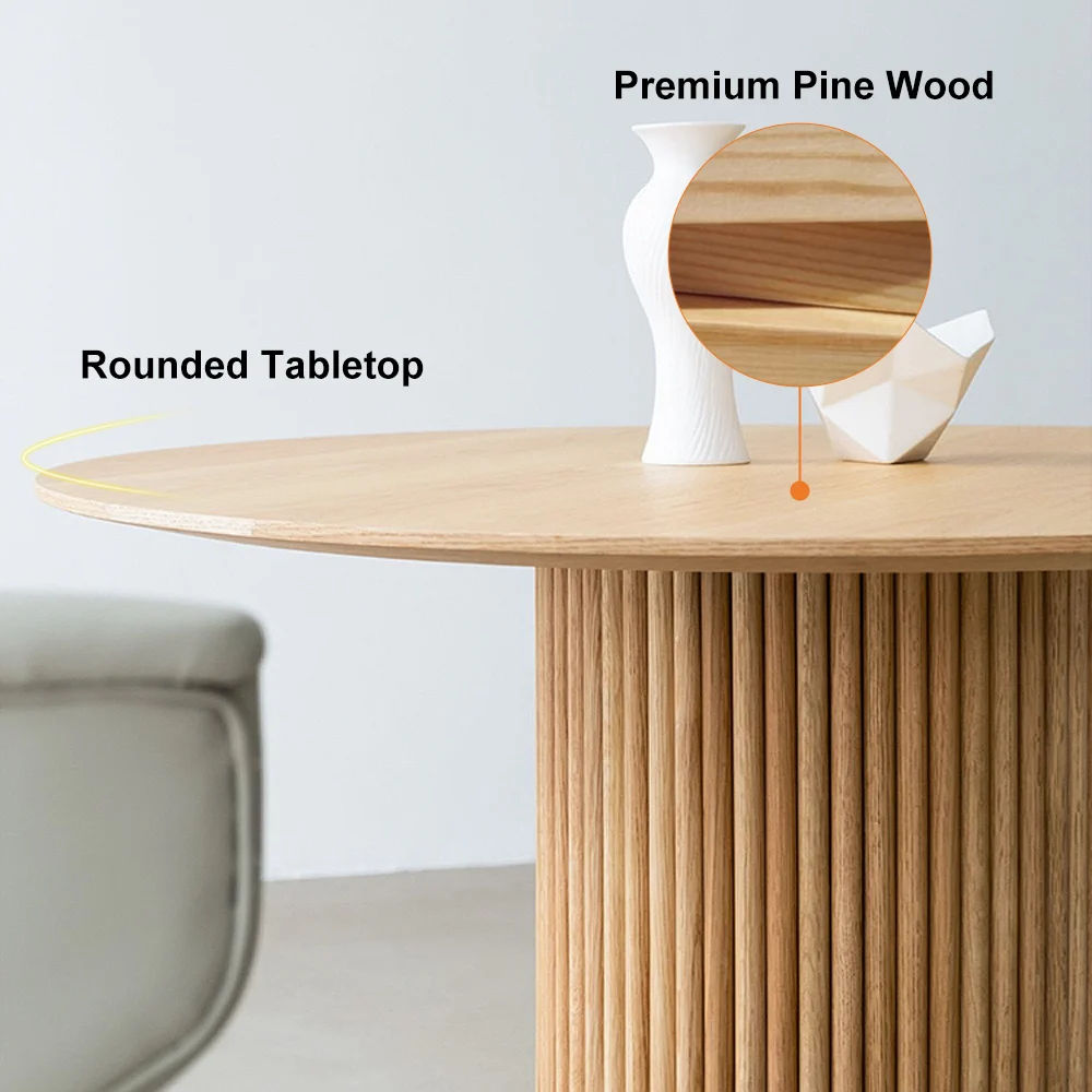 Japandi Round Small Dining Table for 2 Person Natural Wood Tabletop Natural