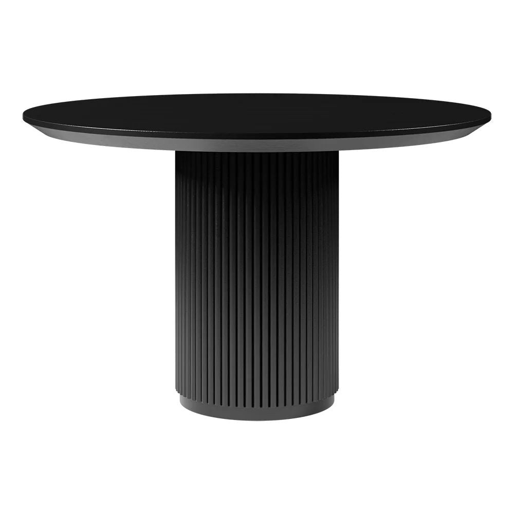 Japandi Round Small Dining Table for 2 Person Natural Wood Tabletop Black