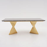 Espresso Modern Dining Table with Marble Top & Gold Stainless Steel Pedestal Rectangle 78.7"L x 39.4"W x 29.5"H