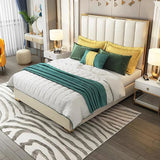 Platform Bed White Upholstered Faux Leather Bed with Gold Legs White