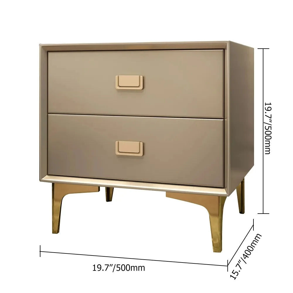 Modern Nightstand 2-Drawer Bedside Table in Gold Finish White