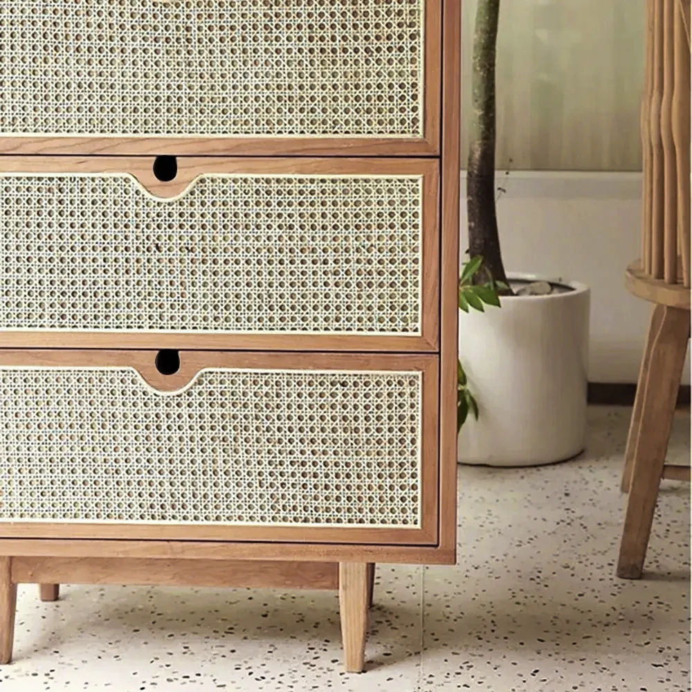 Carled Mid Century Modern Natural 3 Drawers Chest Rattan Woven 27.6"W x 15.7"D x 39.4"H