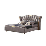 Modern Upholstered Tufted Bed with Wingback Headboard Light Gray