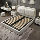 Wingback Bed with Faux Leather Upholstered Headboard & Wood Slats Off-White