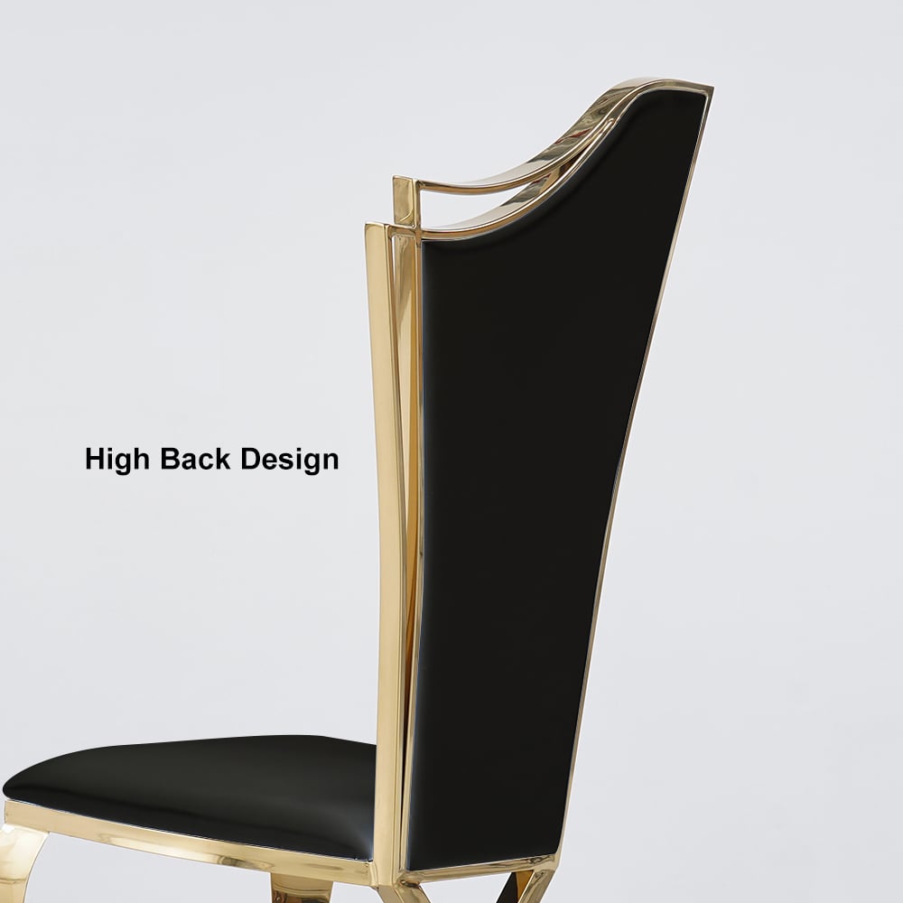 Modern Upholstered Dining Chairs Set of 2 High Back Side Chair Stainless Steel Legs Black & Gold