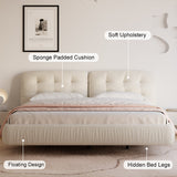 Modern King Floating Tufted Bed Low Profile Cloud Bed Boucle Upholstery Off-White