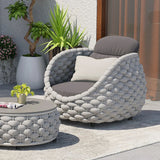 Tatta Modern Outdoor Swivel Chair 360 Degree Rotatable Gray Woven Rope Armchair Sofa Gray