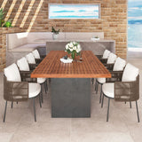 9 Pieces Outdoor Patio Dining Set for 8 Person with Rectangle Teak Table & Rattan Chairs Table Only