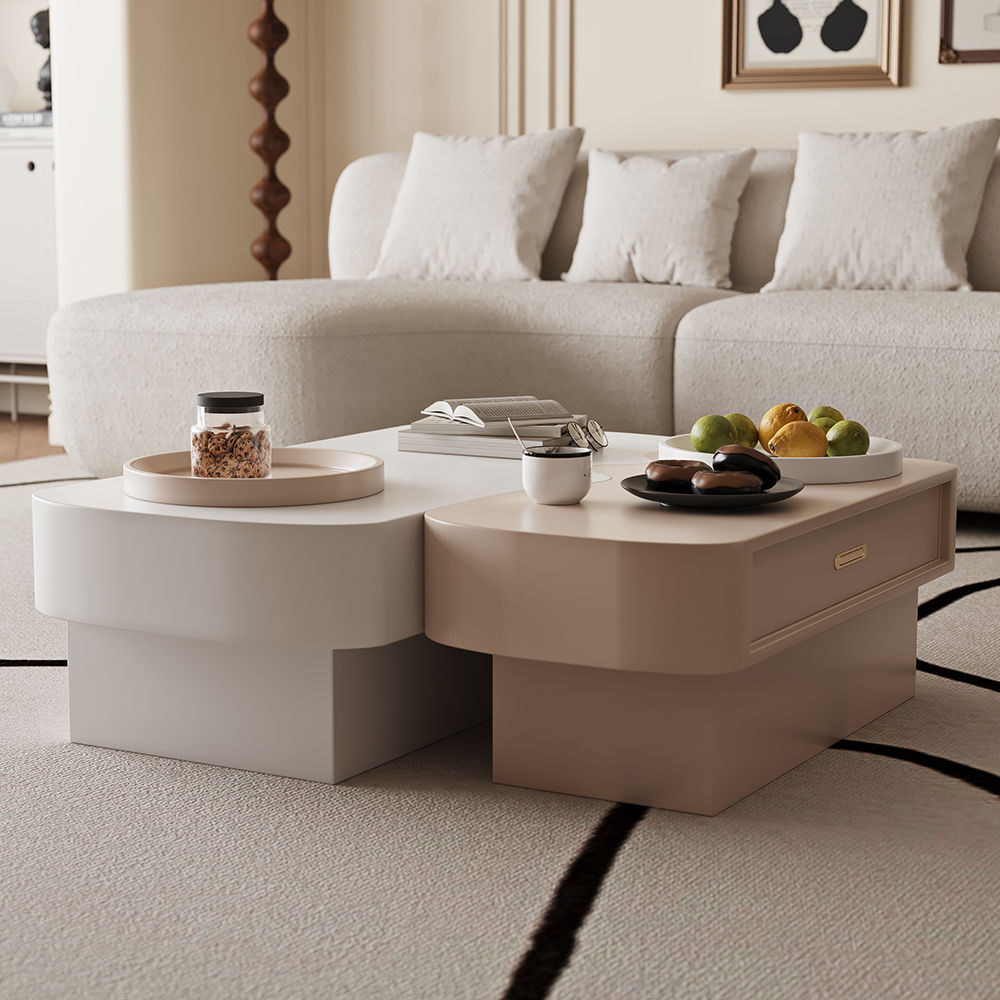 39.37“Modern Minimalist Suspended Coffee Table White &Khaki