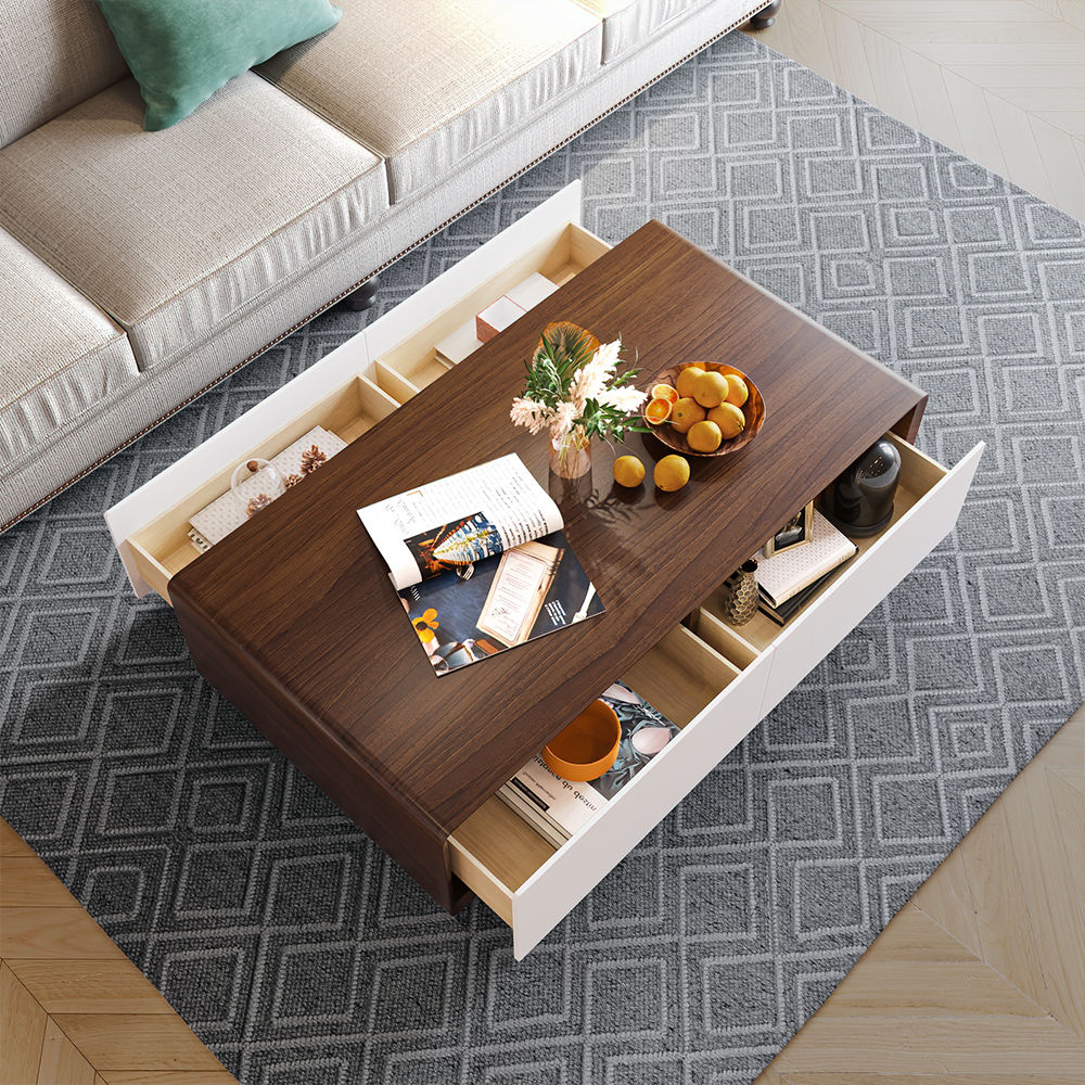 Color Combo Rectangular Coffee Table With Storage Walnut & White