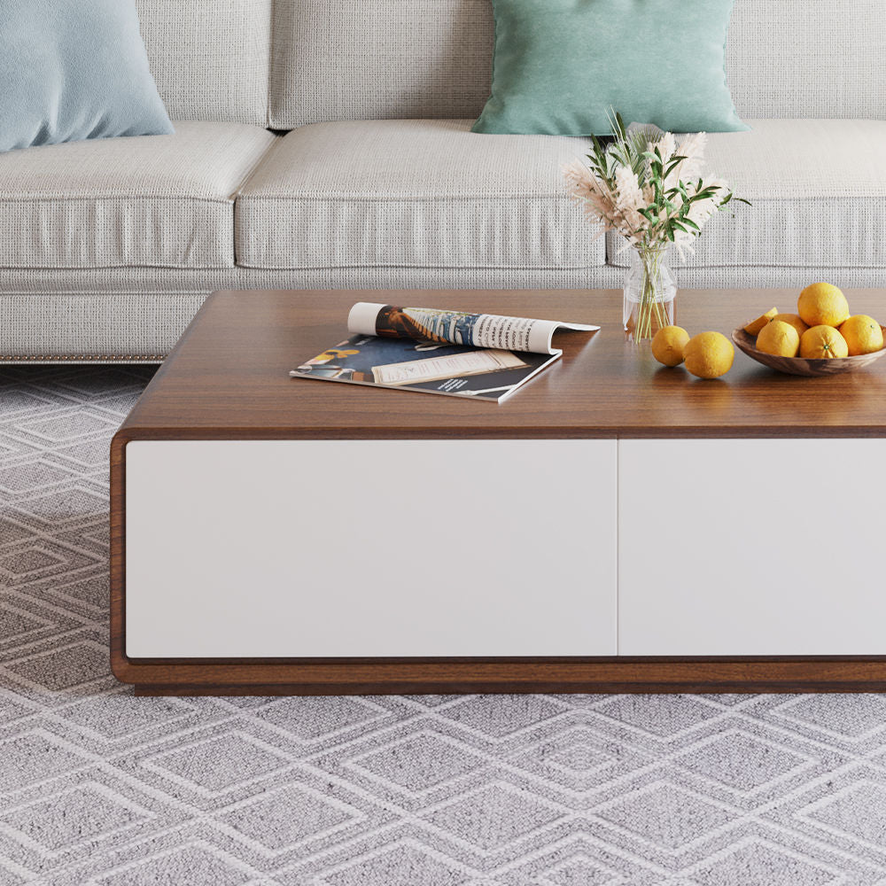 Color Combo Rectangular Coffee Table With Storage Walnut & White