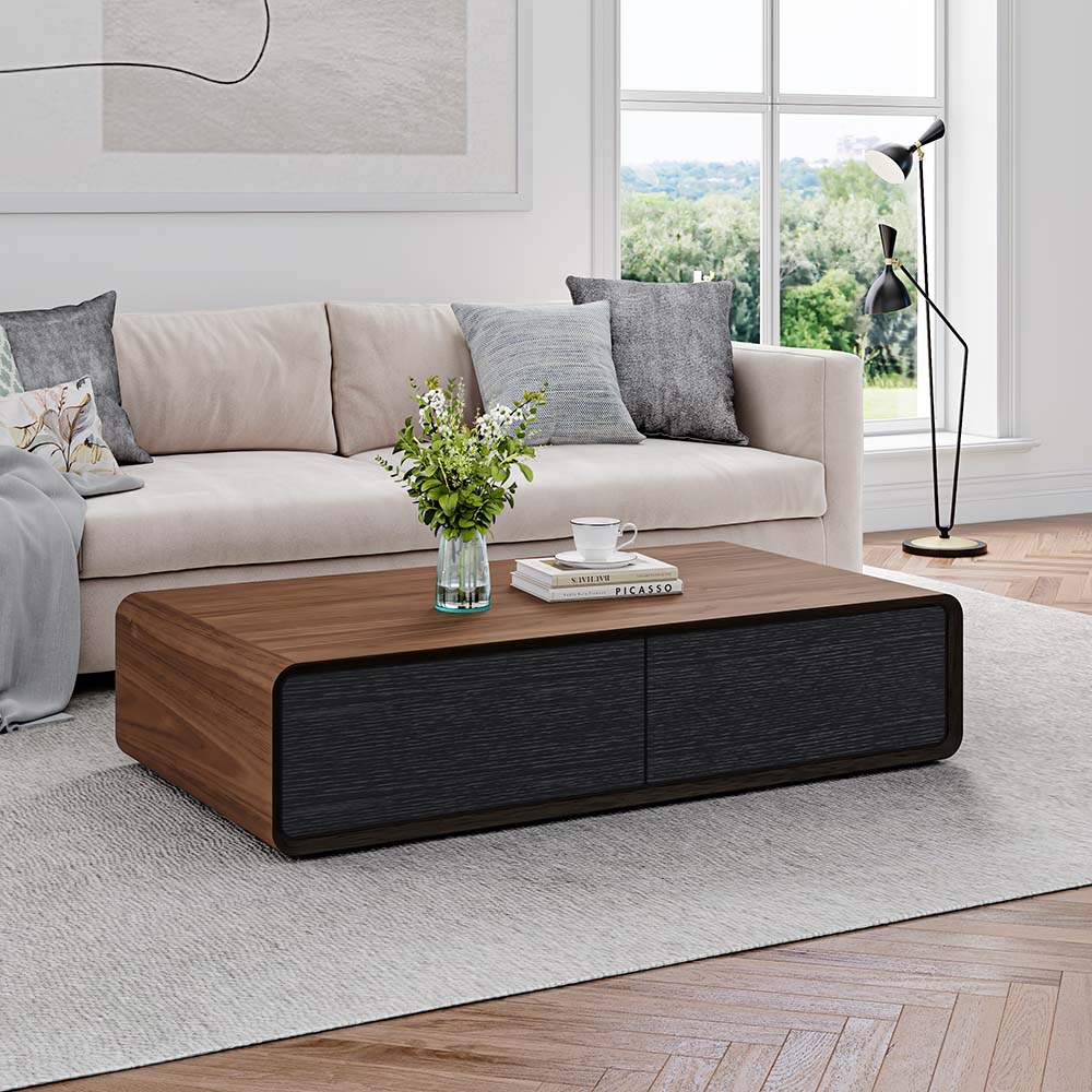 Color Combo Rectangular Coffee Table With Storage Walnut & Black