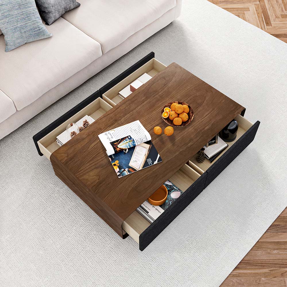 Color Combo Rectangular Coffee Table With Storage Walnut & Black