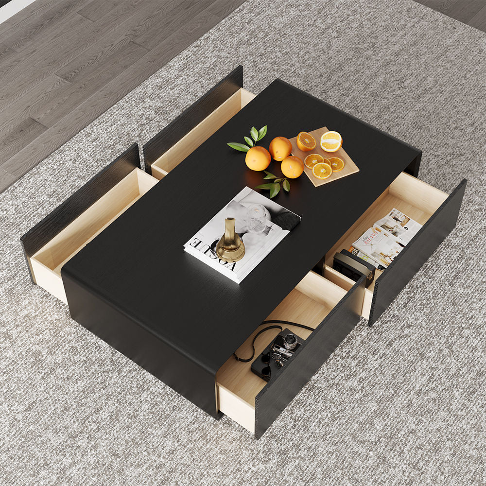 Color Combo Rectangular Coffee Table With Storage Black