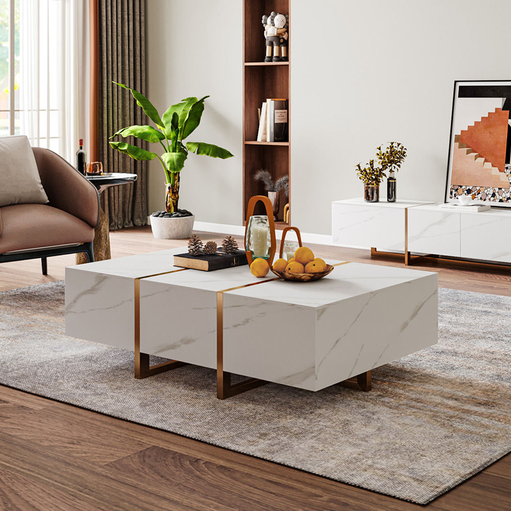 Modern & Luxury Coffee Table With Pinewood Drawers - 51.18 White