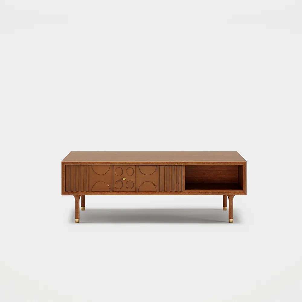 Mid-Century Modern Coffee Table - Min. Carved Storage| Free Shipping Walnut