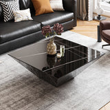 Drum Shaped White Faux Marble Coffee Table Black