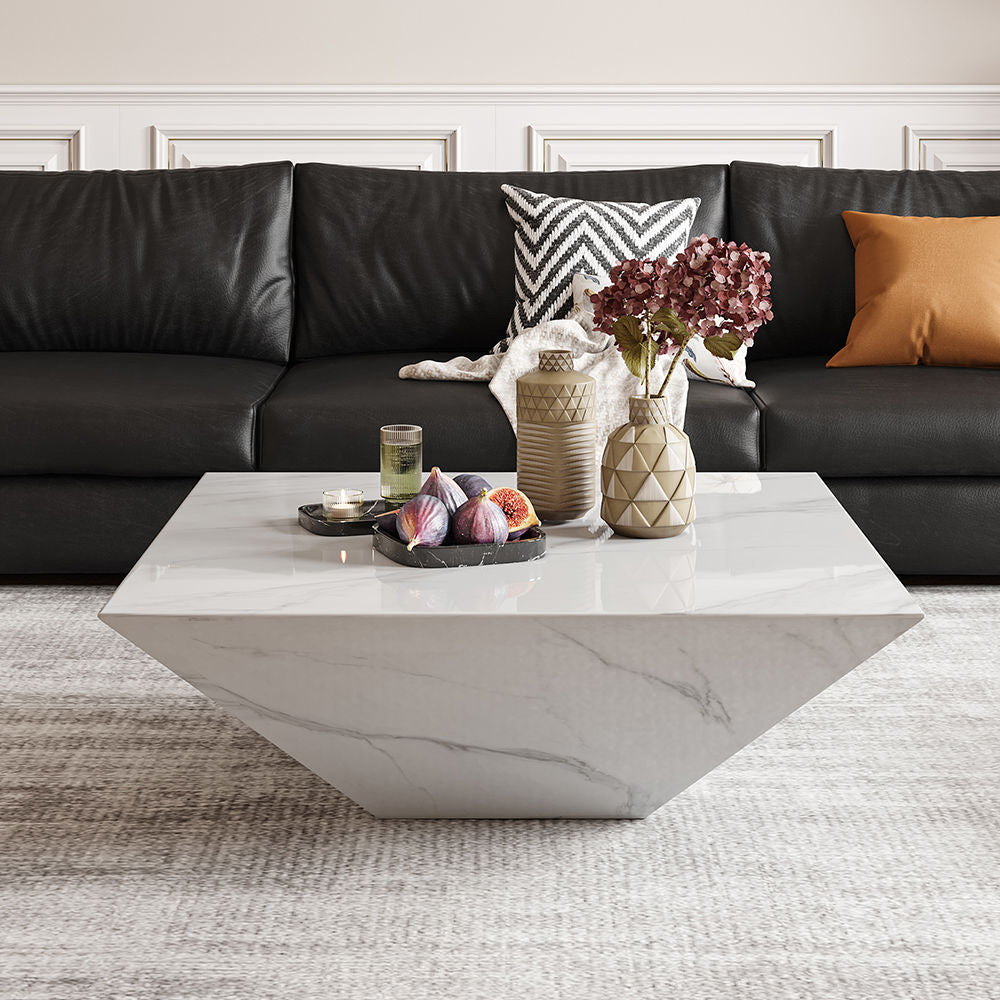 Drum Shaped White Faux Marble Coffee Table White