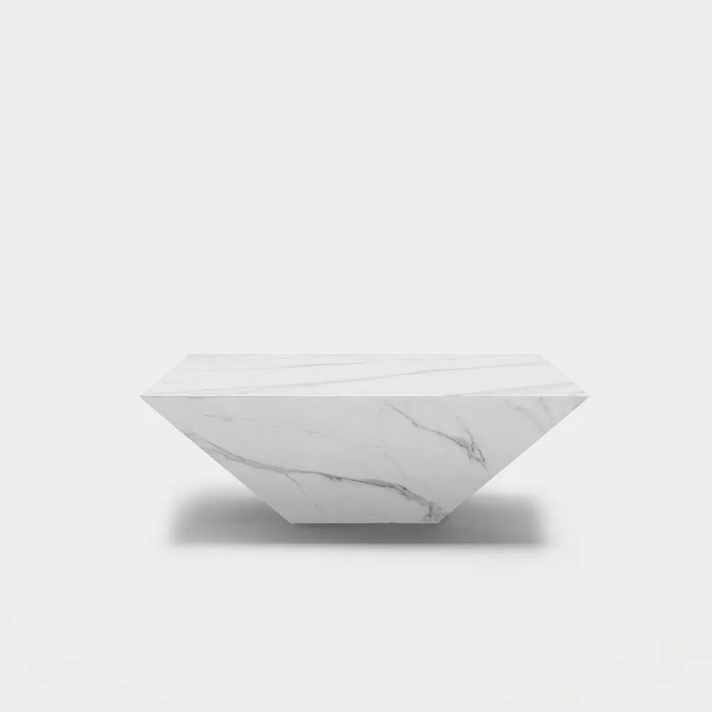 Drum Shaped White Faux Marble Coffee Table White