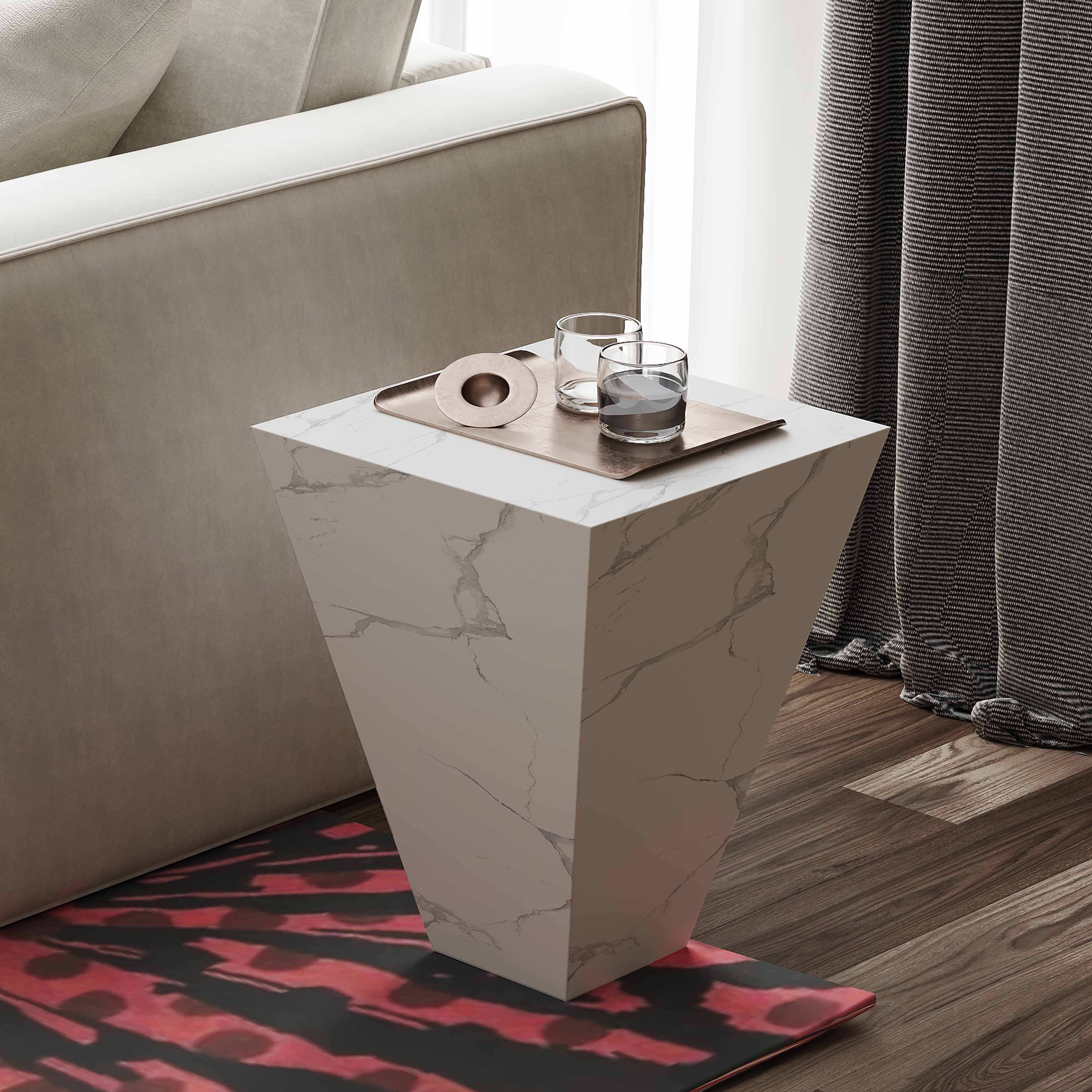 Drum Shaped White Faux Marble Coffee Table White