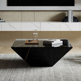 Drum Shaped White Faux Marble Coffee Table Black