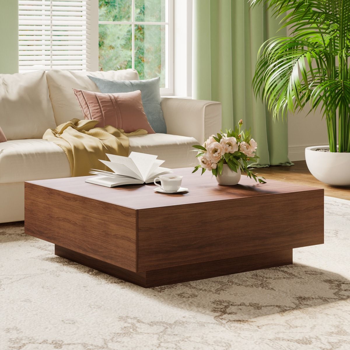 Stylish Wood Coffee Table With Storage Brown