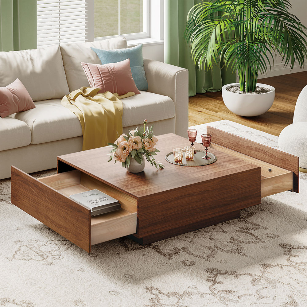 Stylish Wood Coffee Table With Storage Brown