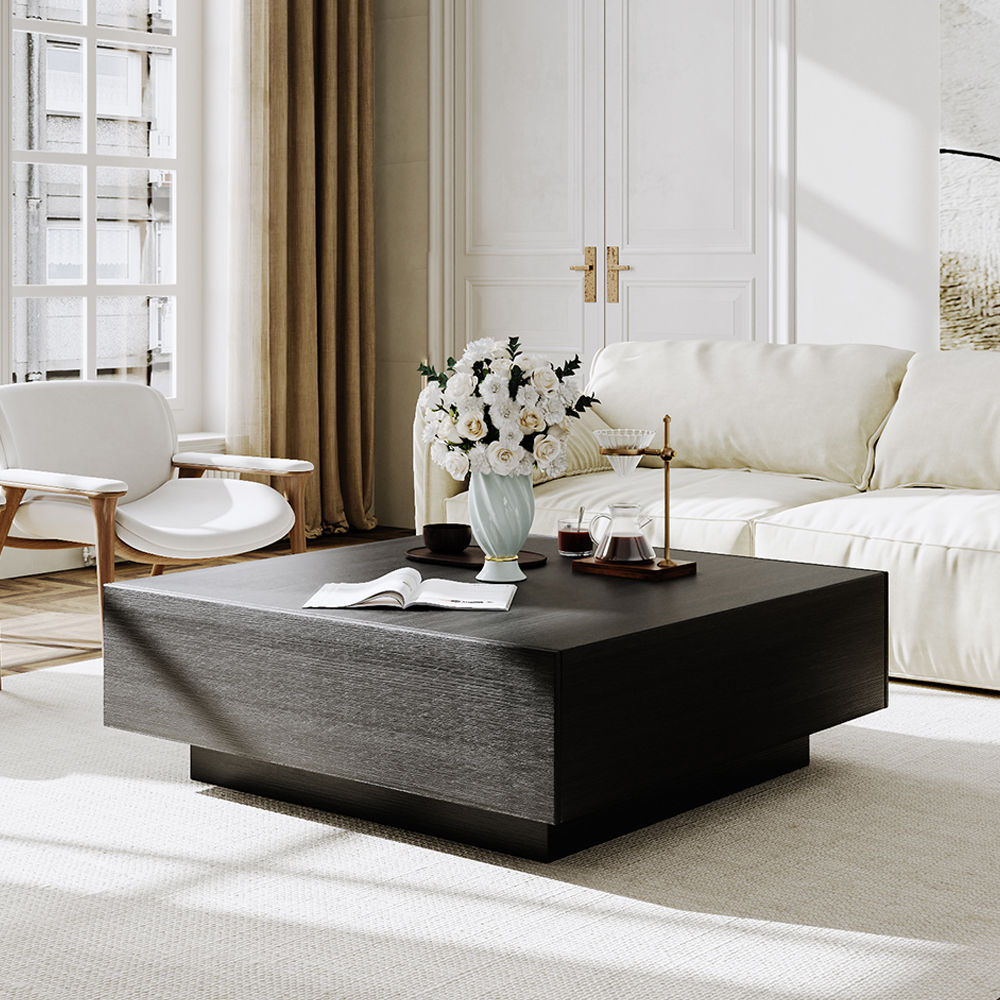 Stylish Wood Coffee Table With Storage Black