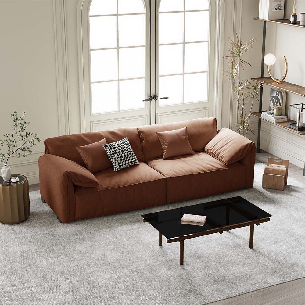 Modern Deep Seated Pillow Top Arm Sofa Red-brown