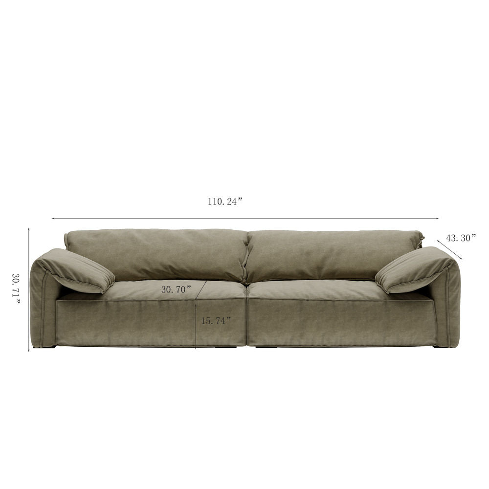 Modern Deep Seated Pillow Top Arm Sofa Khaki