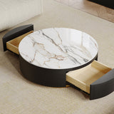 Modern Drum Coffee Table With Drawers White & Black