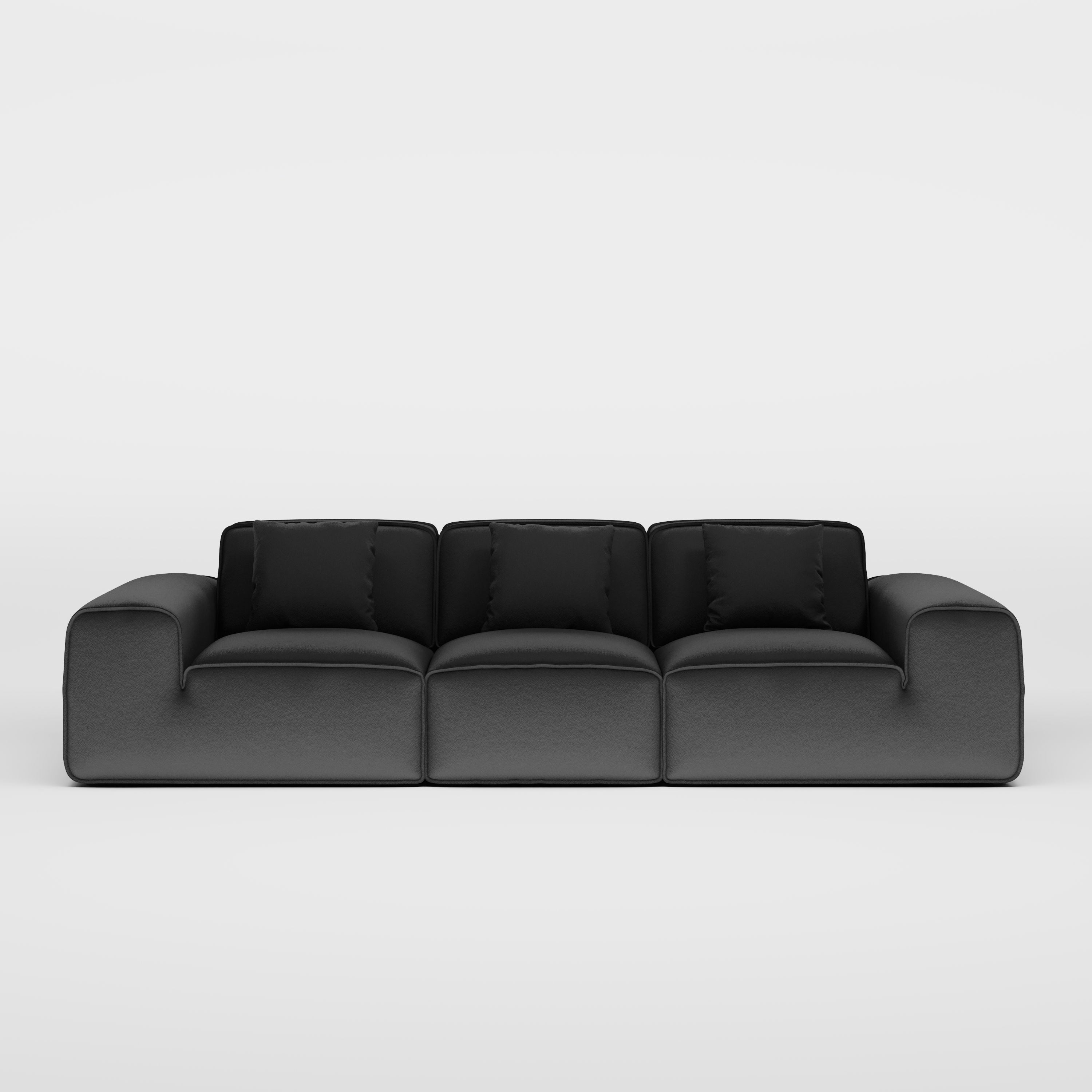 Modern Light Luxury 3 Seat Leather Sofa Black