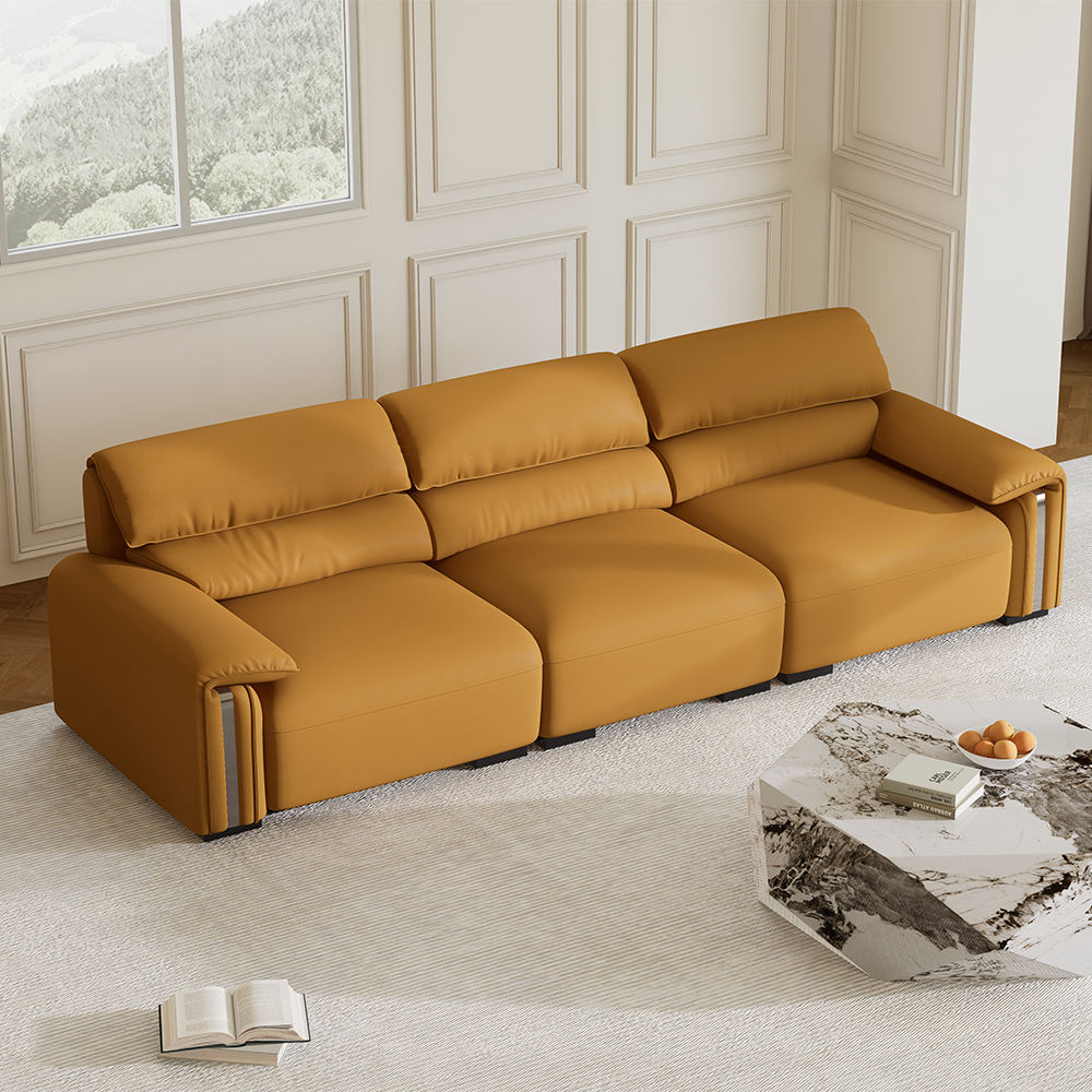 Modern Minimalist Microfiber Leather 3 Seat Sofa Orange