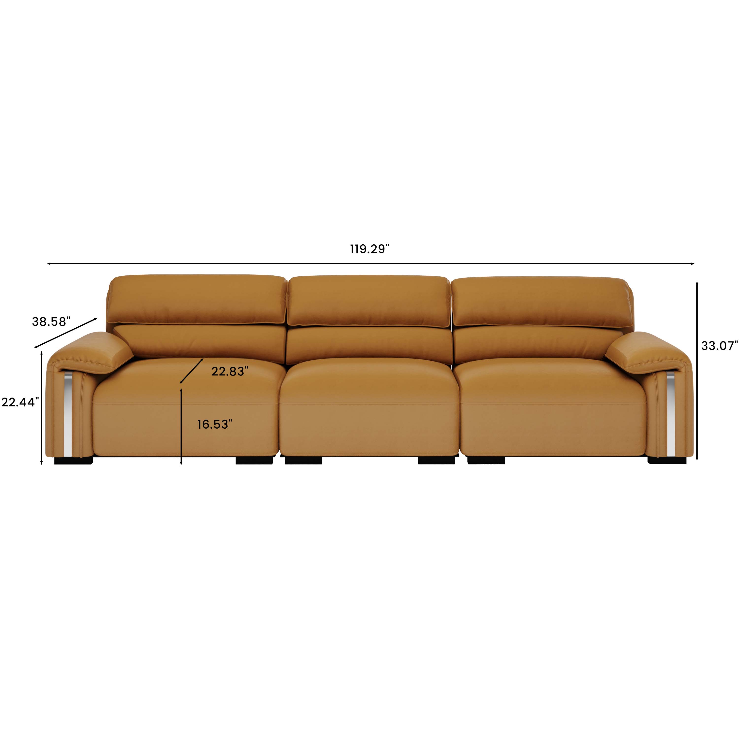 Modern Minimalist Microfiber Leather 3 Seat Sofa Orange