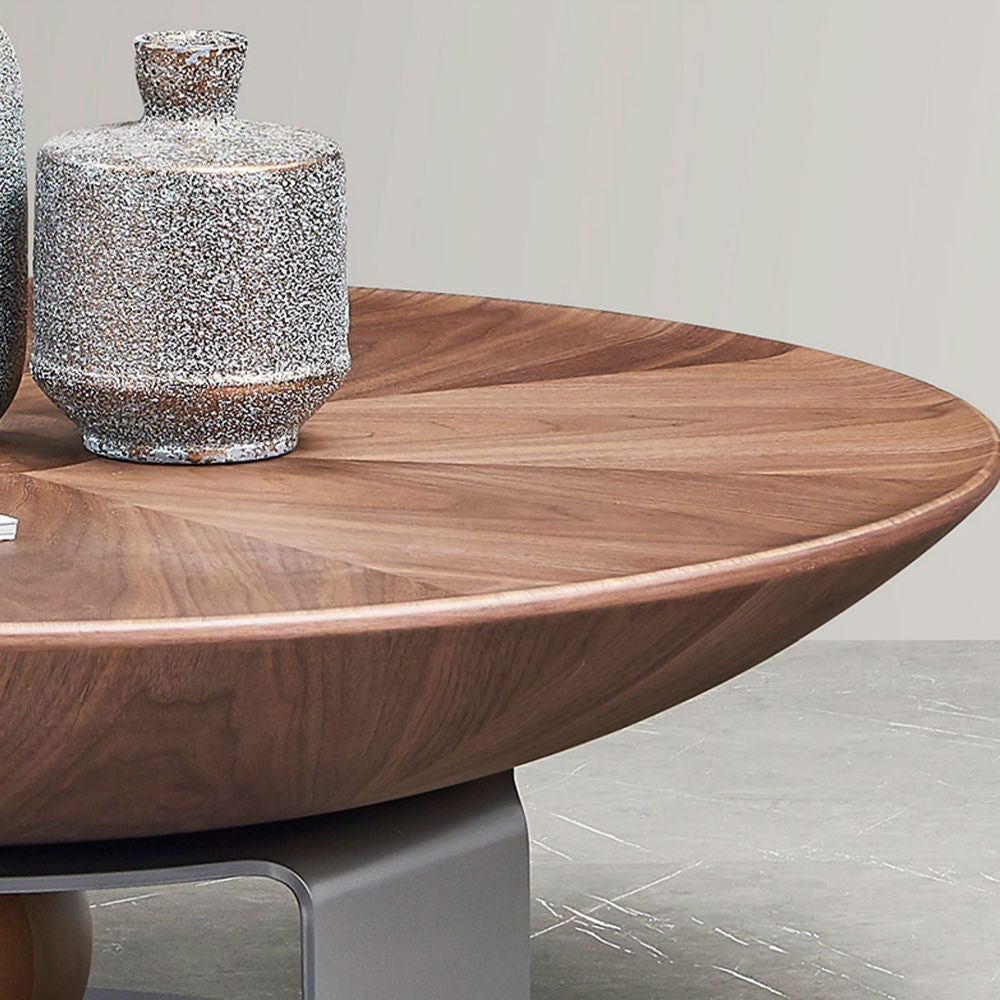 Mid Century Modern Rounded Coffee Table, 39.37, Walnut Veneer Walnut