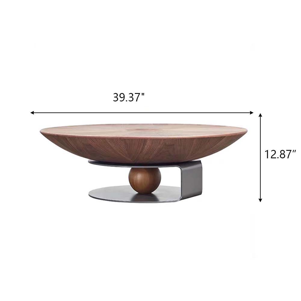 Mid Century Modern Rounded Coffee Table, 39.37, Walnut Veneer Walnut