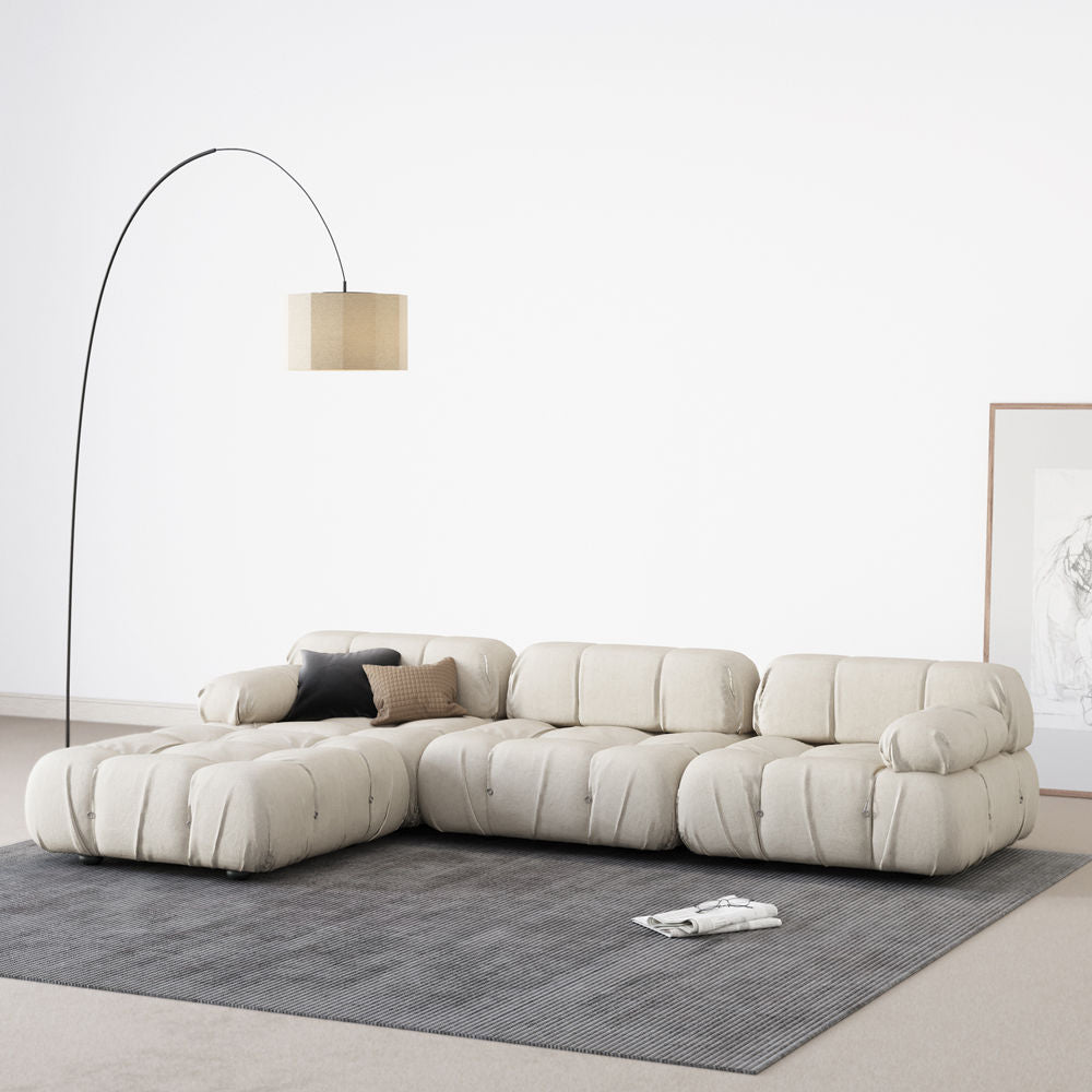 L-Shaped Sofa With Rolled Pillow Top Arm Beige