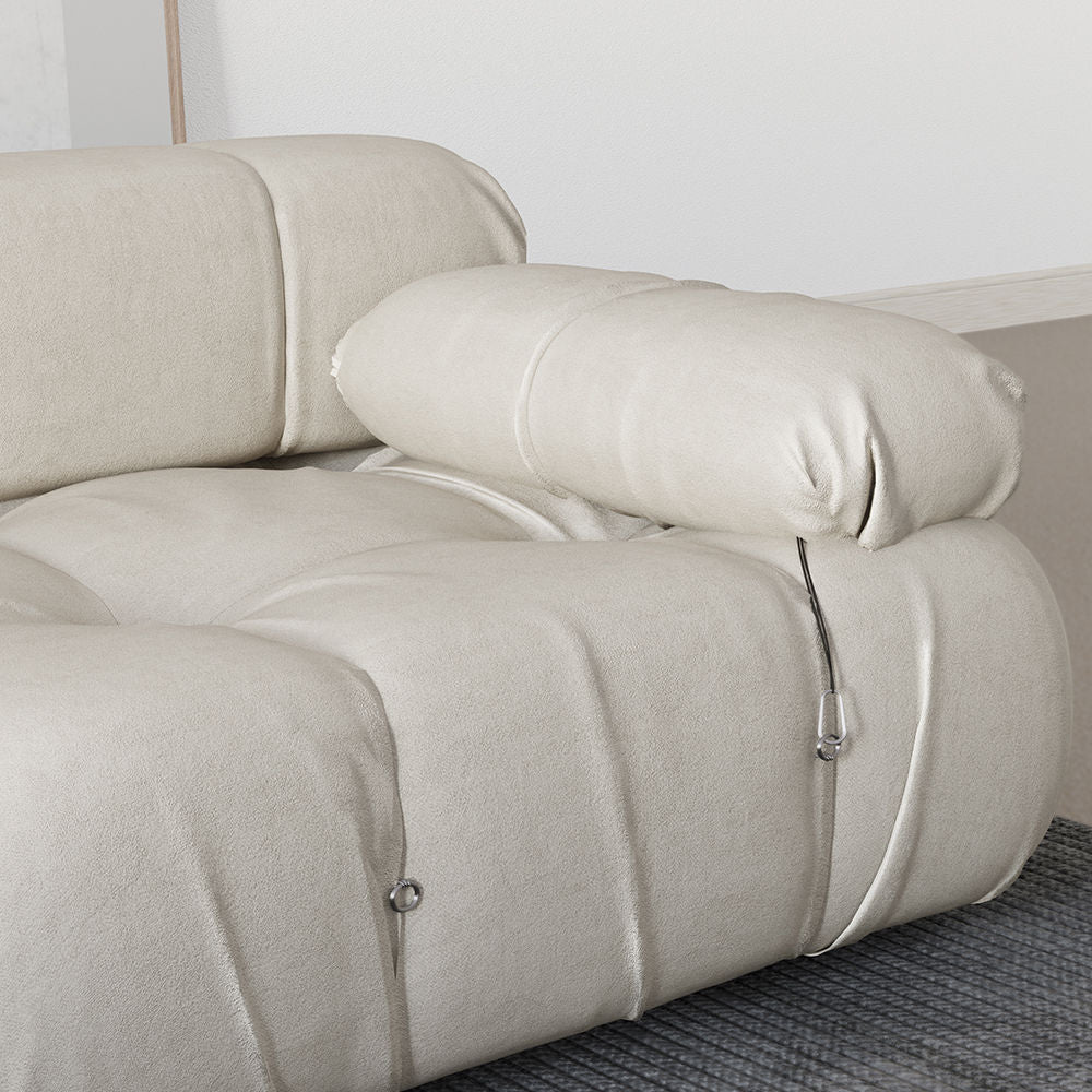L-Shaped Sofa With Rolled Pillow Top Arm Beige