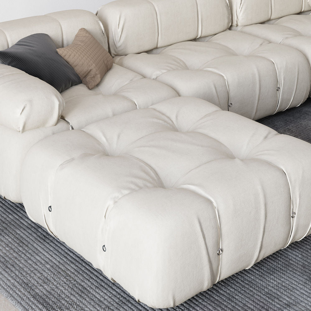 L-Shaped Sofa With Rolled Pillow Top Arm Beige