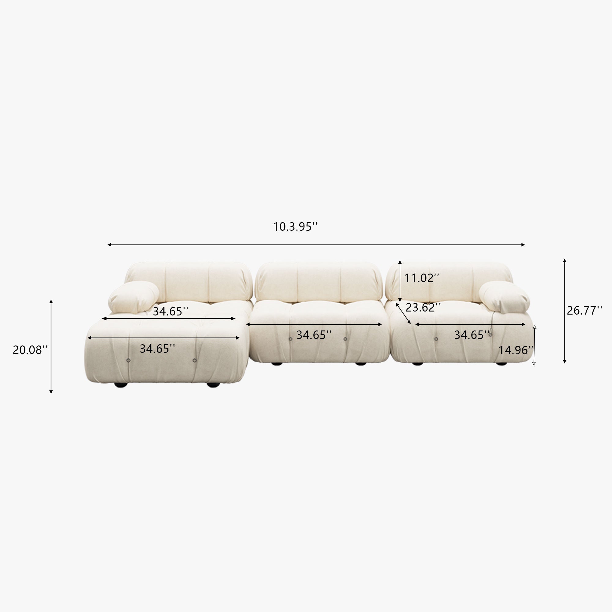 L-Shaped Sofa With Rolled Pillow Top Arm Beige