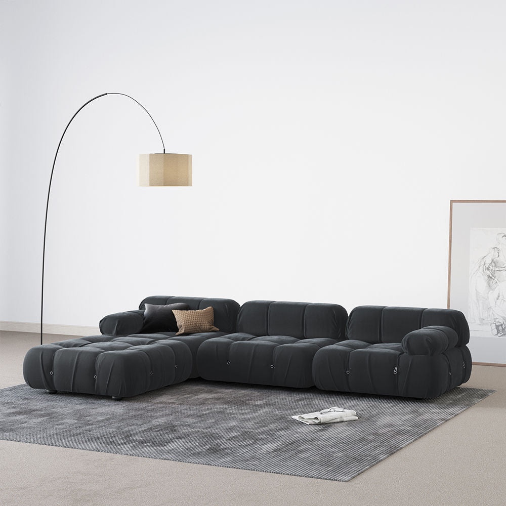 L-Shaped Sofa With Rolled Pillow Top Arm Dark Gray