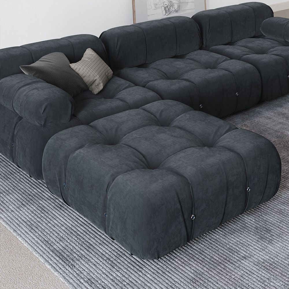 L-Shaped Sofa With Rolled Pillow Top Arm Dark Gray