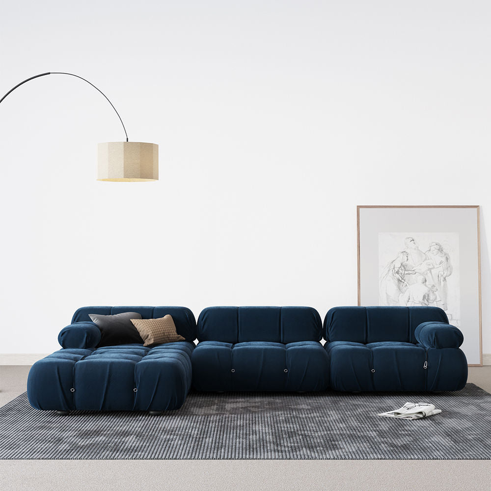 L-Shaped Sofa With Rolled Pillow Top Arm Blue