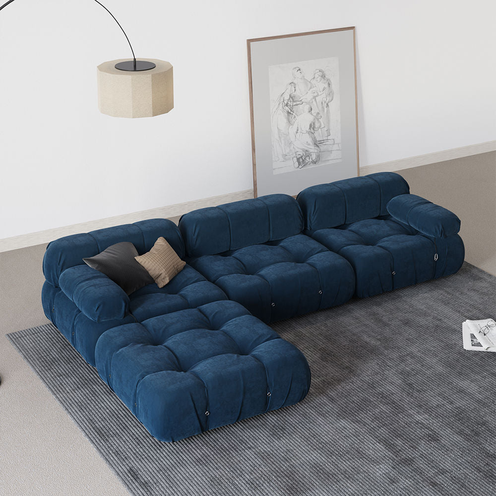 L-Shaped Sofa With Rolled Pillow Top Arm Blue