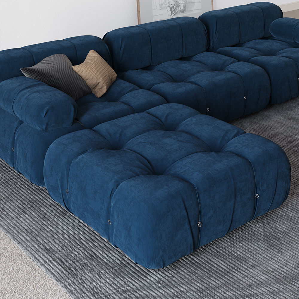 L-Shaped Sofa With Rolled Pillow Top Arm Blue